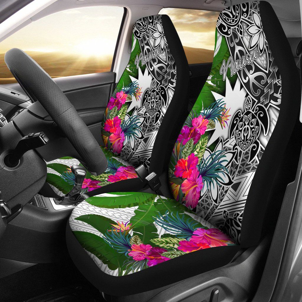 Nauru Car Seat Covers White - Turtle Plumeria Banana Leaf
