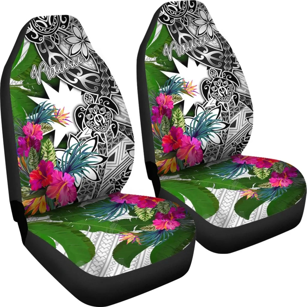 Nauru Car Seat Covers White - Turtle Plumeria Banana Leaf