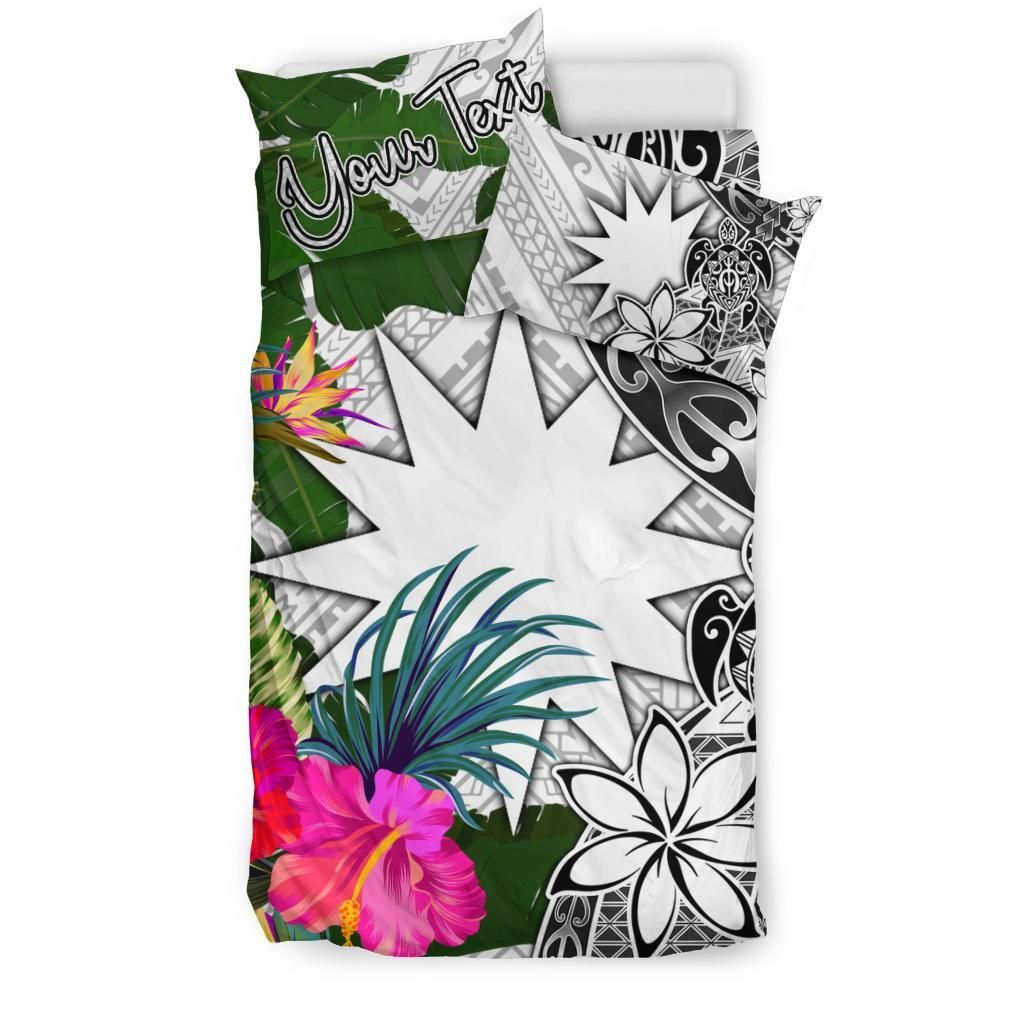 Nauru Custom Personalised Bedding Set White - Turtle Plumeria Banana Leaf