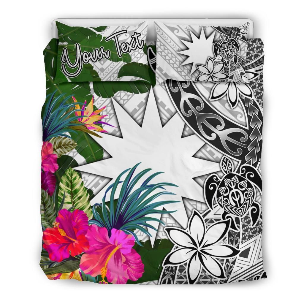 Nauru Custom Personalised Bedding Set White - Turtle Plumeria Banana Leaf