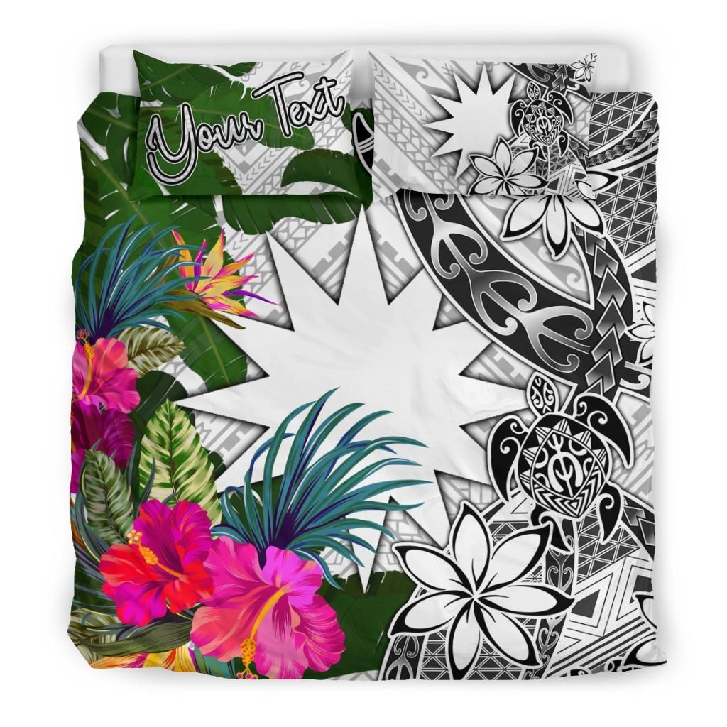 Nauru Custom Personalised Bedding Set White - Turtle Plumeria Banana Leaf