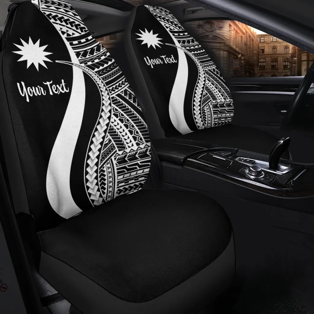 Nauru Custom Personalised Car Seat Covers - White Polynesian Tentacle Tribal Pattern