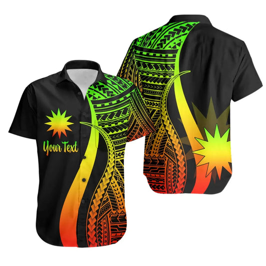 Nauru Custom Personalised Short Sleeve Shirt - Reggae Polynesian Tentacle Tribal Pattern