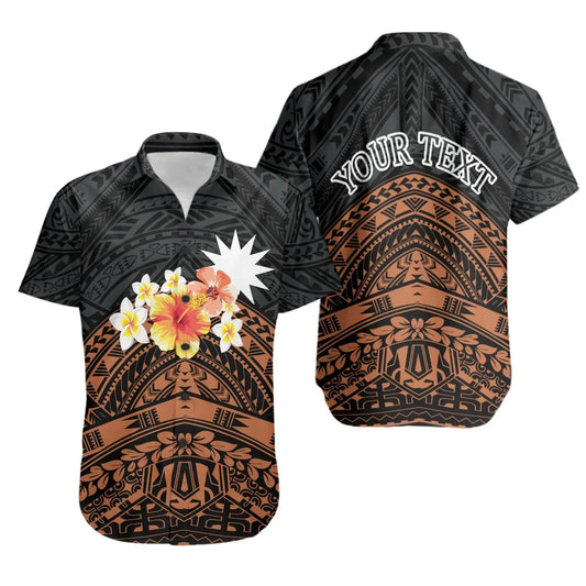 Nauru Custom Personalised Short Sleeve Shirt - Tribal Pattern Hibiscus