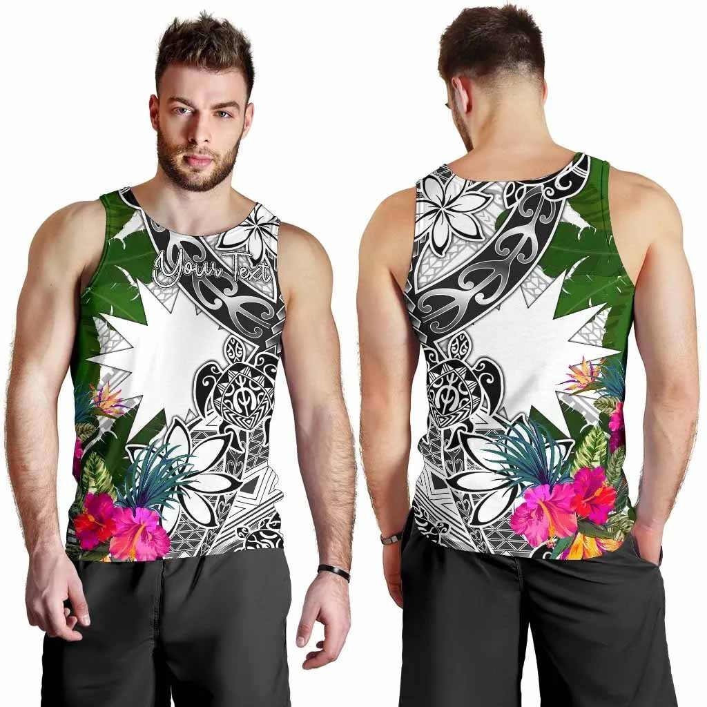 Nauru Custom Personalised Men Tank Top White - Turtle Plumeria Banana Leaf