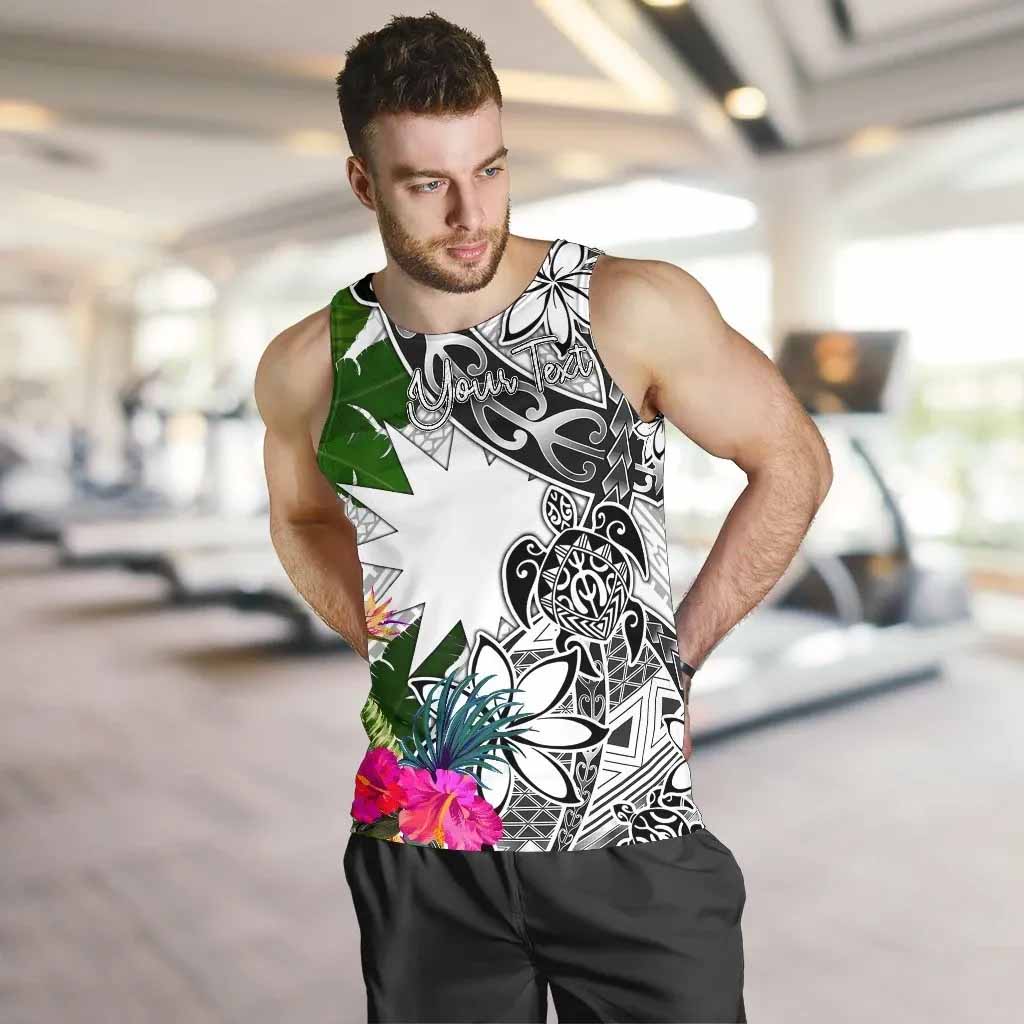 Nauru Custom Personalised Men Tank Top White - Turtle Plumeria Banana Leaf