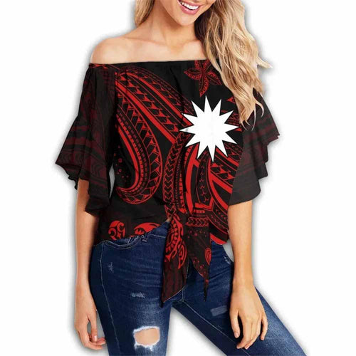 Nauru Custom Personalised Off Shoulder Wrap Waist Top - Red Turtle