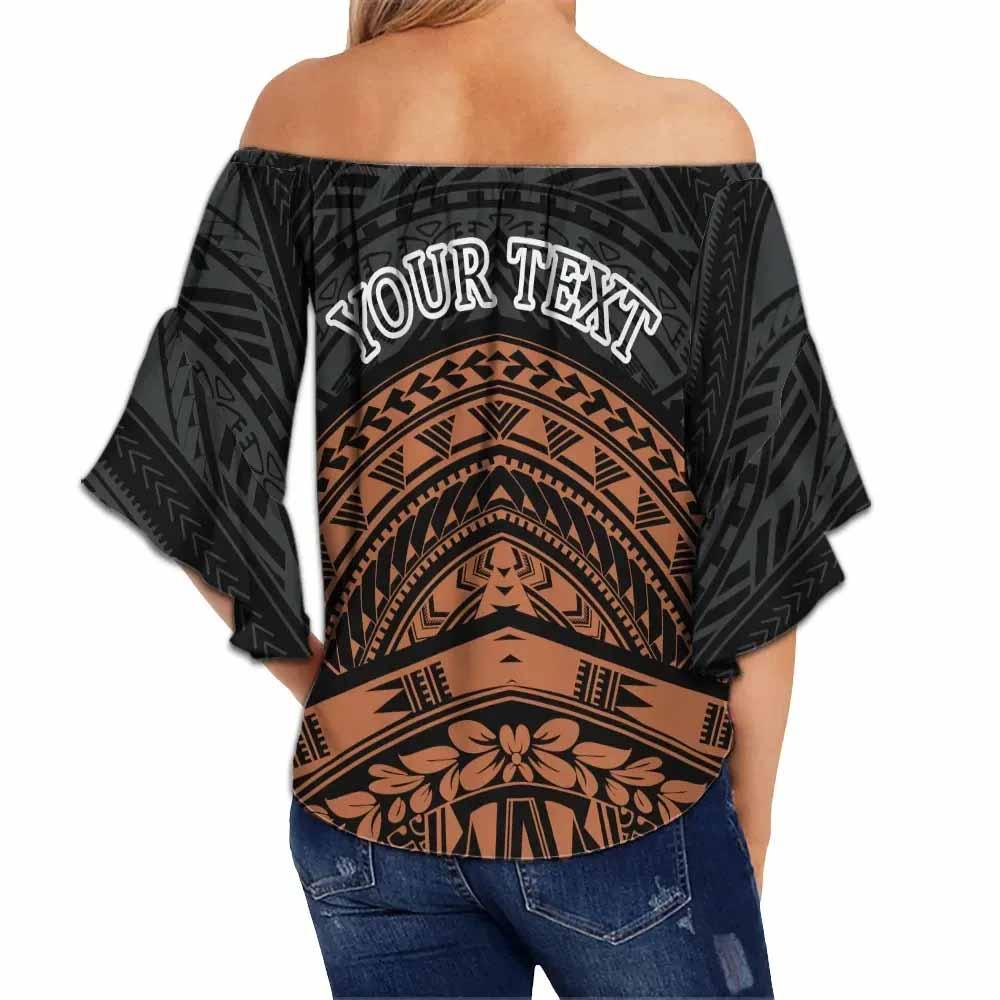Nauru Custom Personalised Off Shoulder Wrap Waist Top - Tribal Pattern Hibiscus