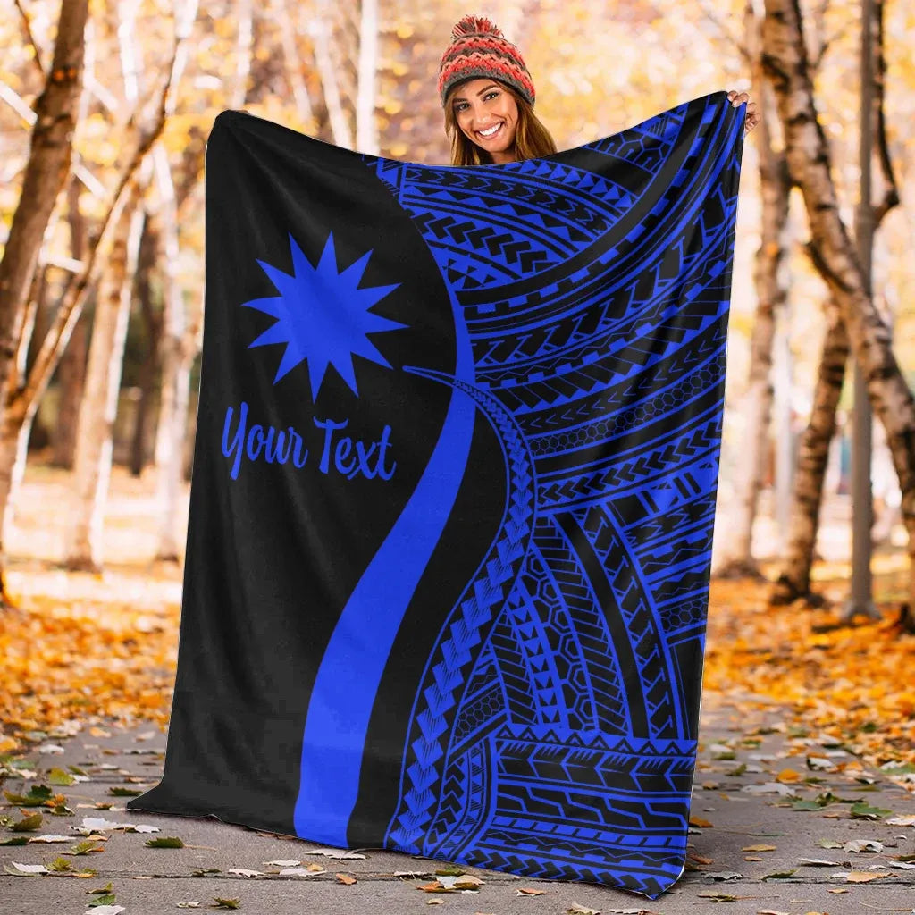 Nauru Custom Personalised Premium Blanket - Blue Polynesian Tentacle Tribal Pattern
