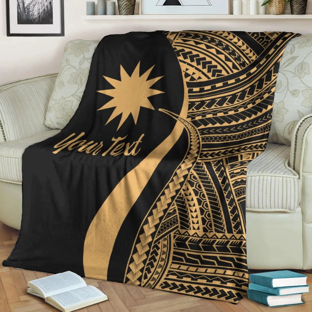 Nauru Custom Personalised Premium Blanket - Gold Polynesian Tentacle Tribal Pattern