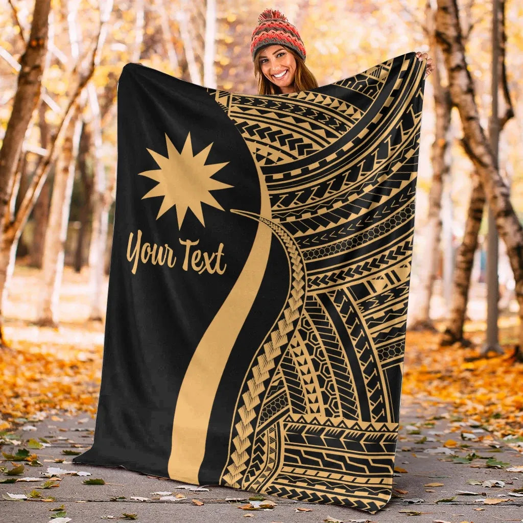 Nauru Custom Personalised Premium Blanket - Gold Polynesian Tentacle Tribal Pattern