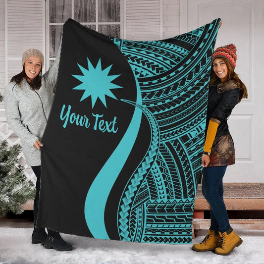 Nauru Custom Personalised Premium Blanket - Turquoise Polynesian Tentacle Tribal Pattern