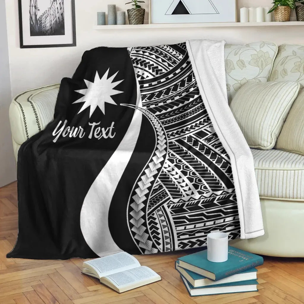 Nauru Custom Personalised Premium Blanket - White Polynesian Tentacle Tribal Pattern