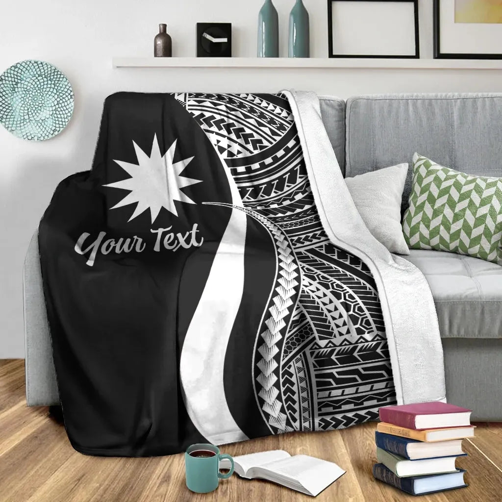 Nauru Custom Personalised Premium Blanket - White Polynesian Tentacle Tribal Pattern