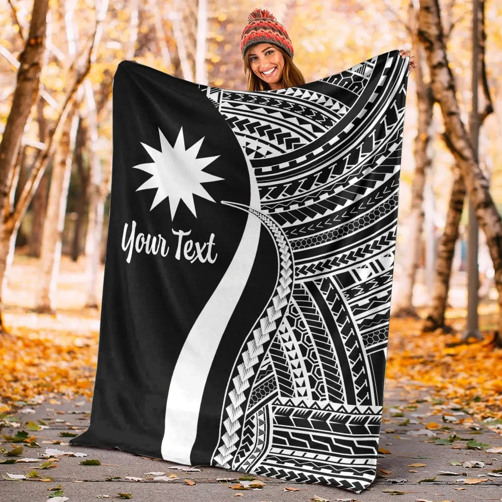 Nauru Custom Personalised Premium Blanket - White Polynesian Tentacle Tribal Pattern