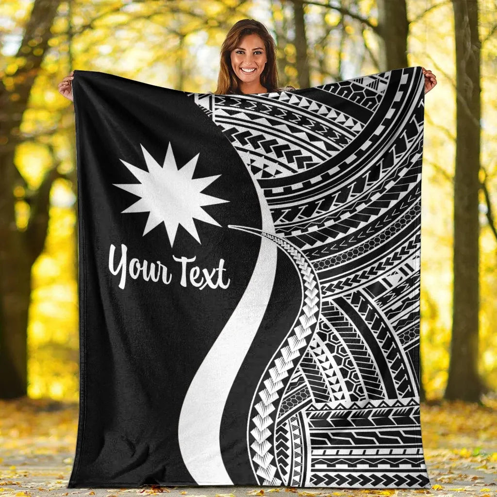 Nauru Custom Personalised Premium Blanket - White Polynesian Tentacle Tribal Pattern