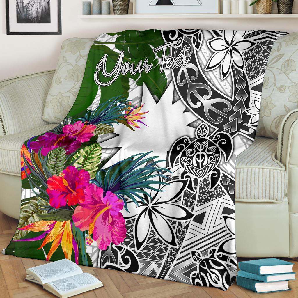 Nauru Custom Personalised Premium Blanket White - Turtle Plumeria Banana Leaf