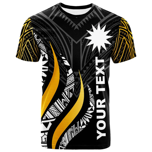 Nauru Custom Personalised T- Shirt - Nauru Strong Fire Pattern Gold