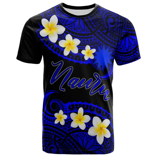 Nauru Custom Personalised T-Shirt - Plumeria Polynesian Vibe Blue