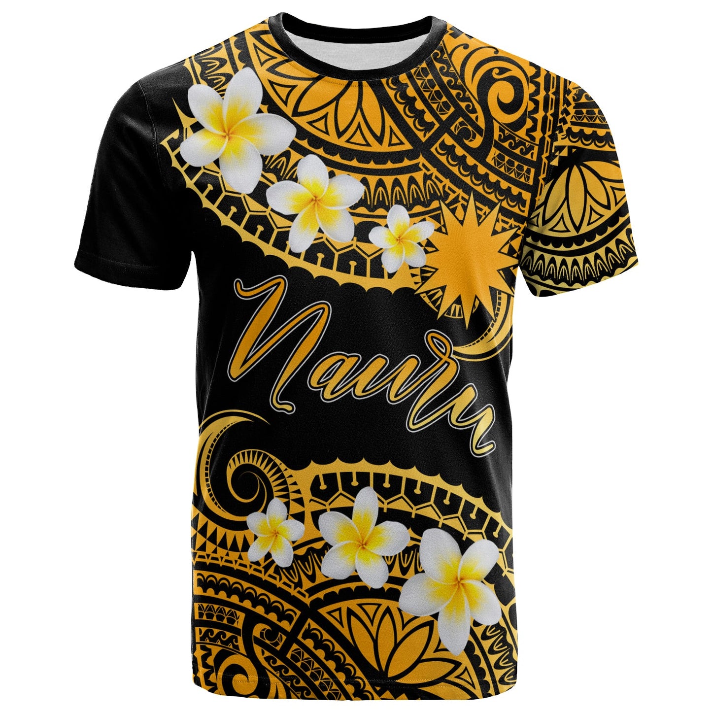 Nauru Custom Personalised T-Shirt - Plumeria Polynesian Vibe Gold