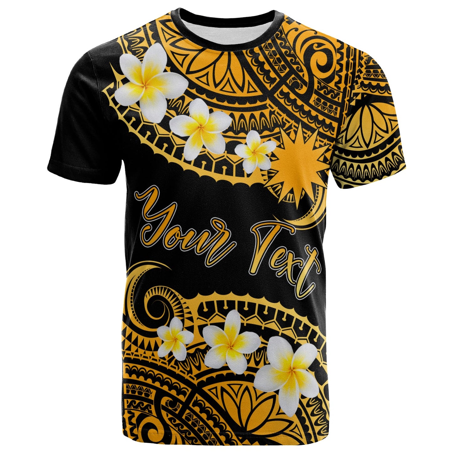 Nauru Custom Personalised T-Shirt - Plumeria Polynesian Vibe Gold