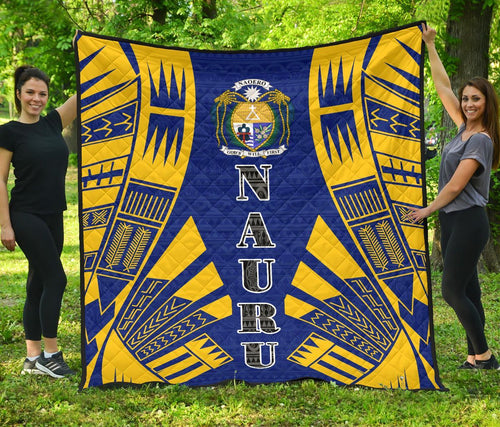 Nauru Premium Quilt - Nauru Coat Of Arms Polynesian Yellow Tattoo