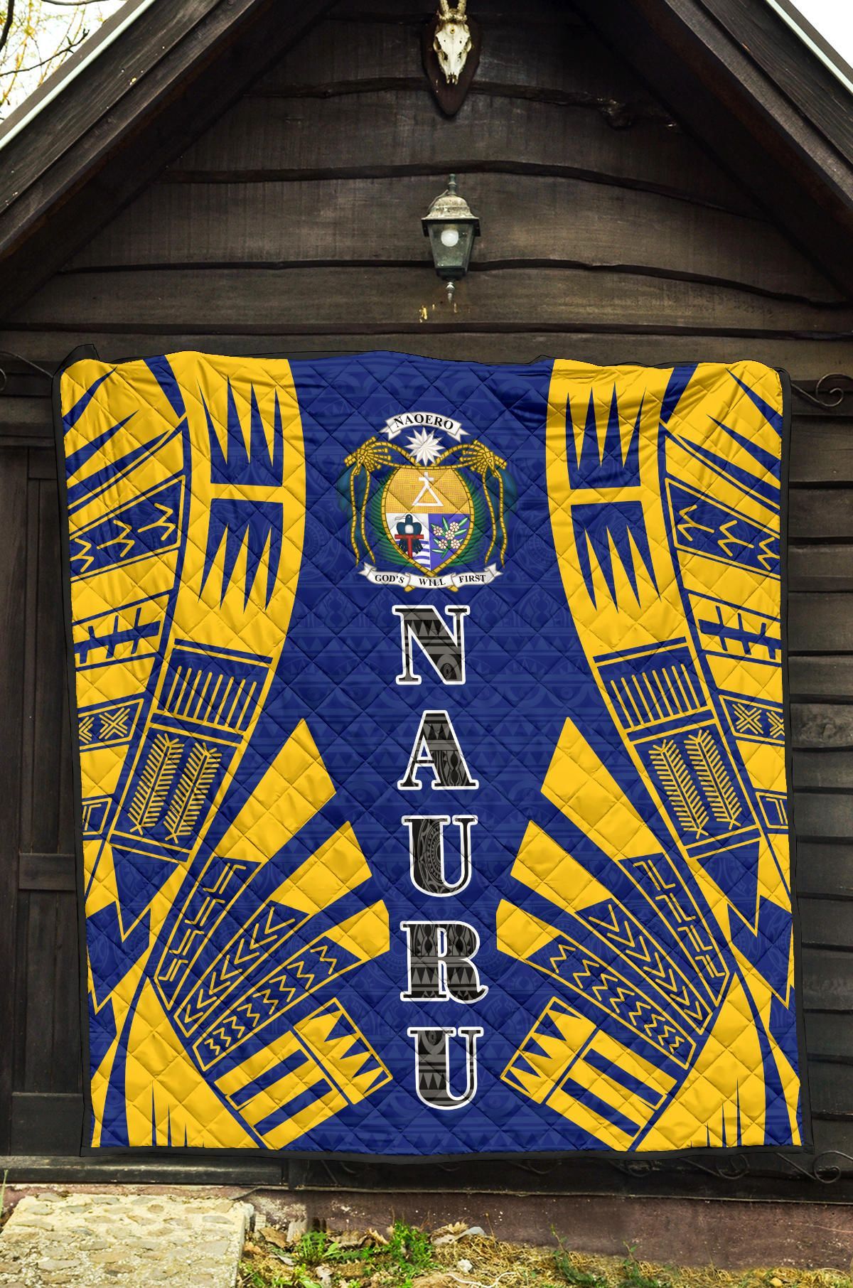 Nauru Premium Quilt - Nauru Coat Of Arms Polynesian Yellow Tattoo