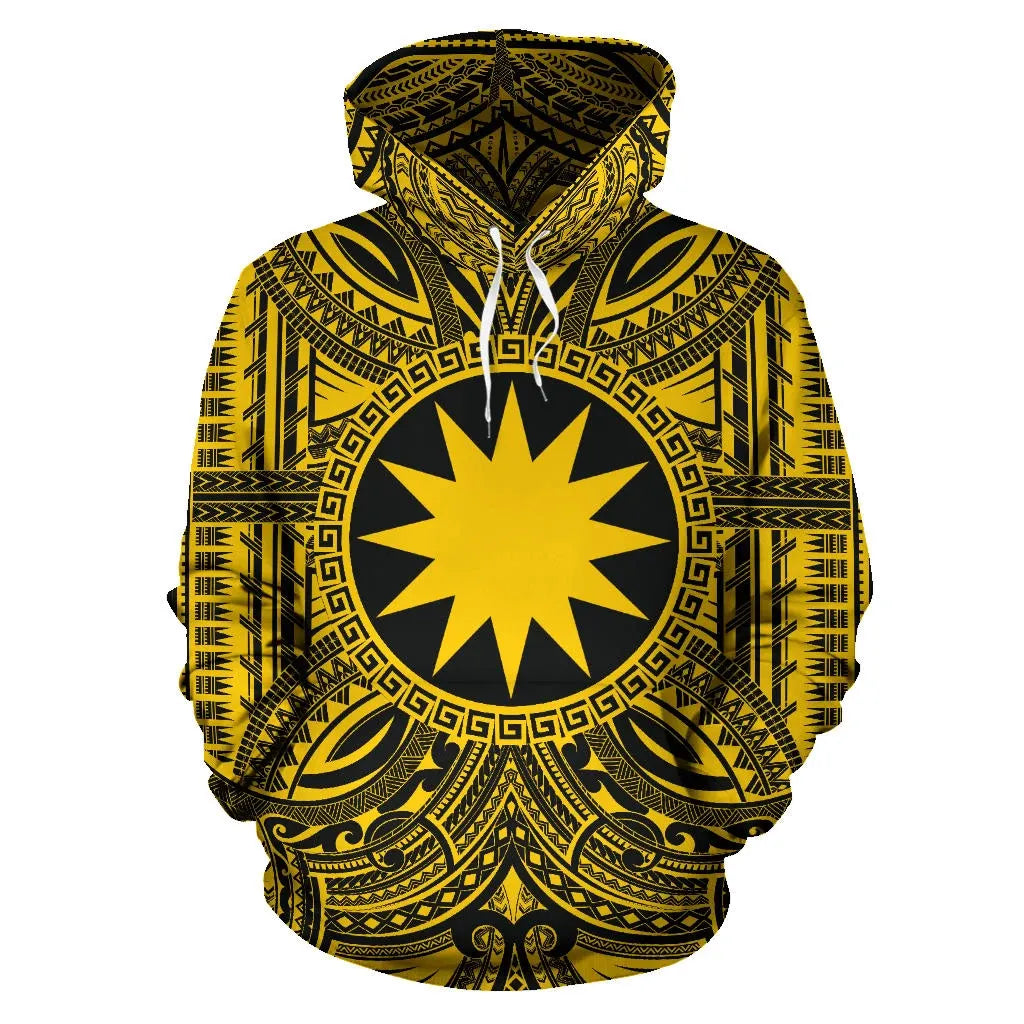 Nauru All Over Hoodie - Nauru Coat Of rms Polynesian Gold Black