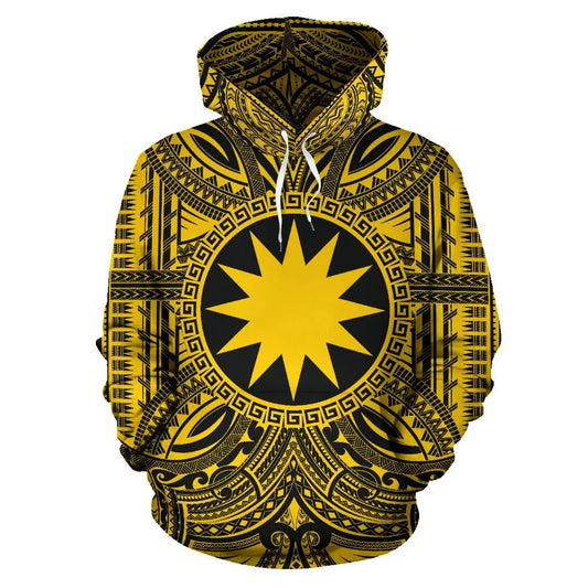 Nauru All Over Hoodie - Nauru Coat Of rms Polynesian Gold Black