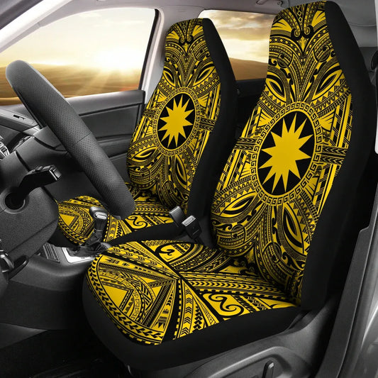 Nauru Car Seat Cover - Nauru Coat Of Arms Polynesian Gold Black