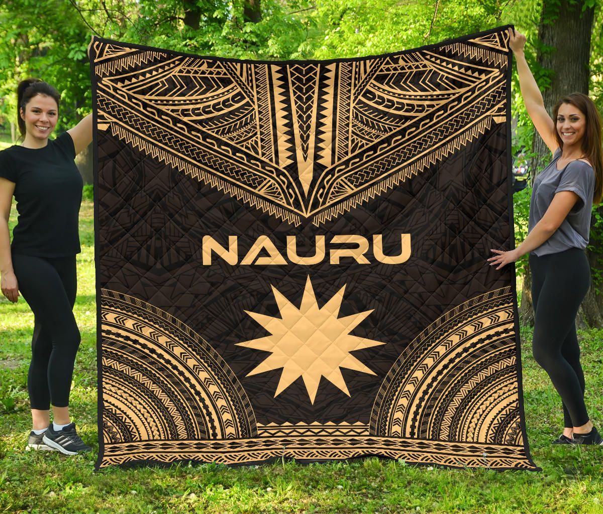 Nauru Premium Quilt - Nauru Flag Polynesian Chief Gold Version