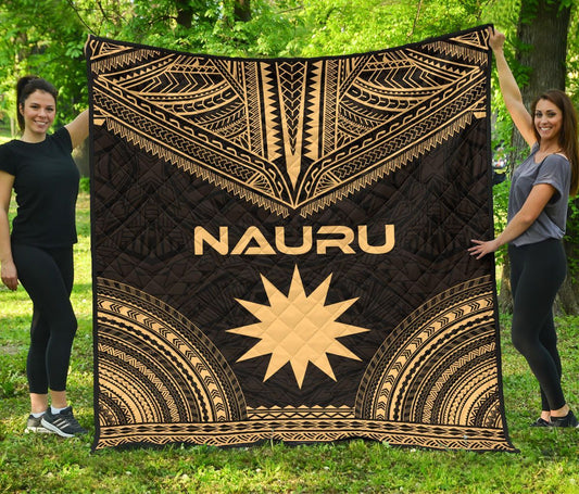 Nauru Premium Quilt - Nauru Flag Polynesian Chief Gold Version