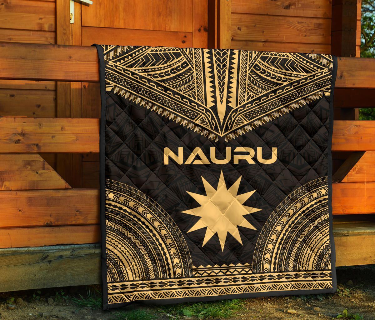 Nauru Premium Quilt - Nauru Flag Polynesian Chief Gold Version