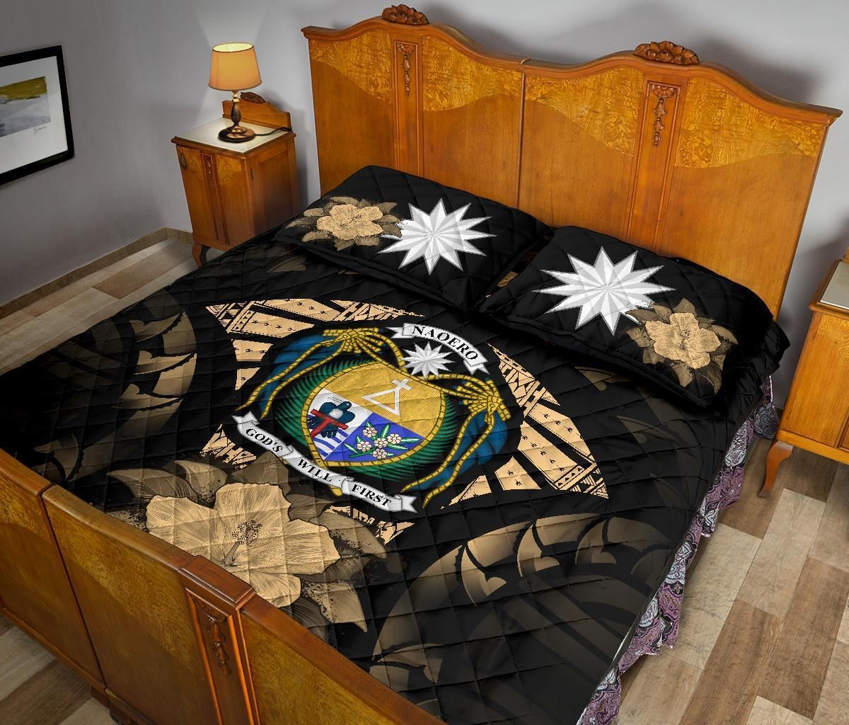 Nauru Polynesian Quilt Bed Set Hibiscus Gold