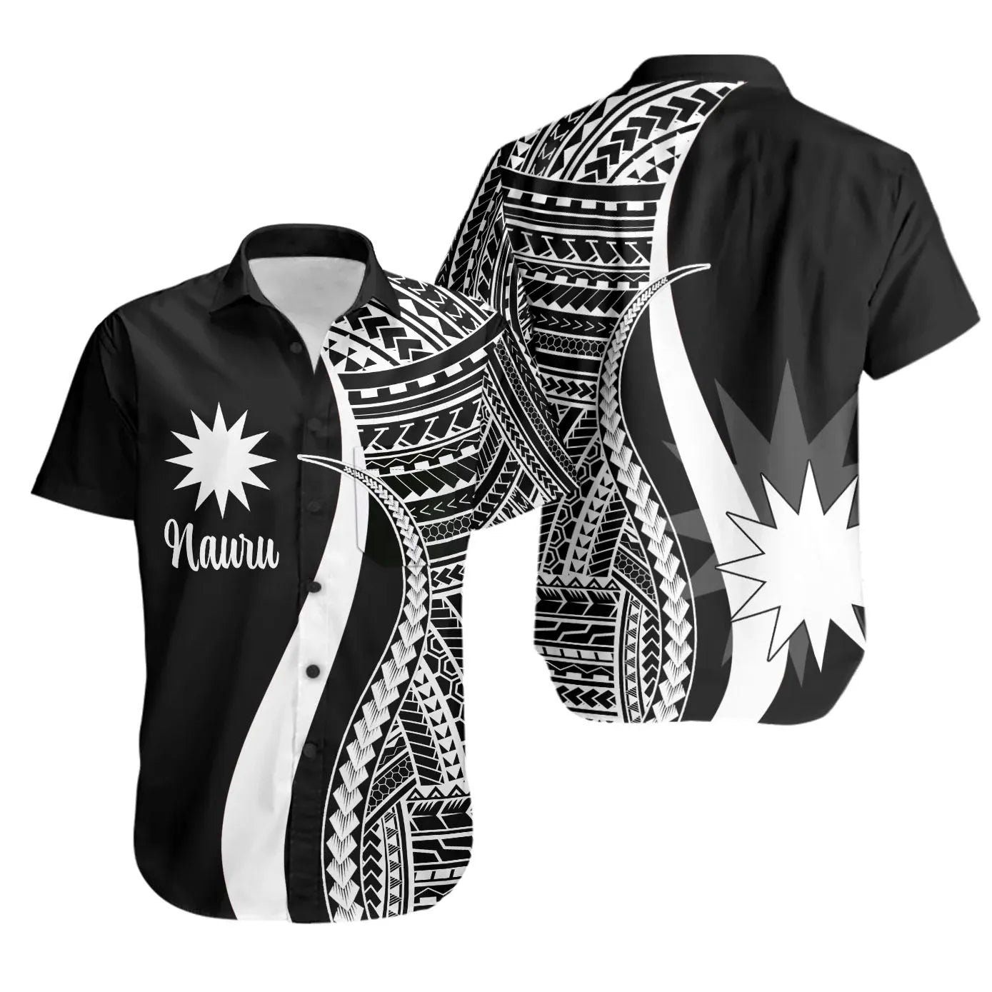 Nauru Short Sleeve Shirt - White Polynesian Tentacle Tribal Pattern