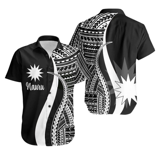 Nauru Short Sleeve Shirt - White Polynesian Tentacle Tribal Pattern