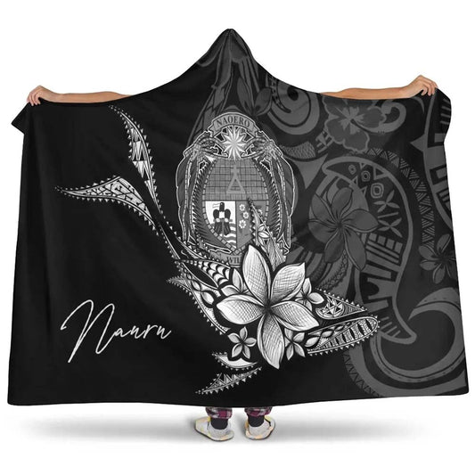 Nauru Hooded Blanket - Fish With Plumeria Flowers Style