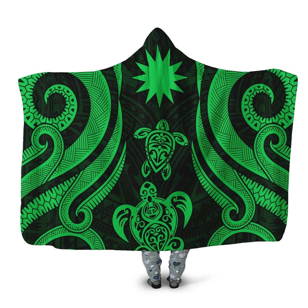 Nauru Hooded Blanket - Green Tentacle Turtle