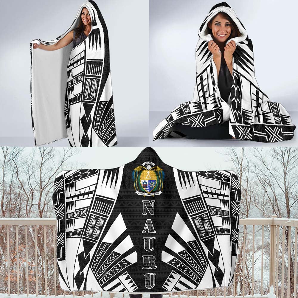 Nauru Hooded Blanket - Polynesian Tattoo Black