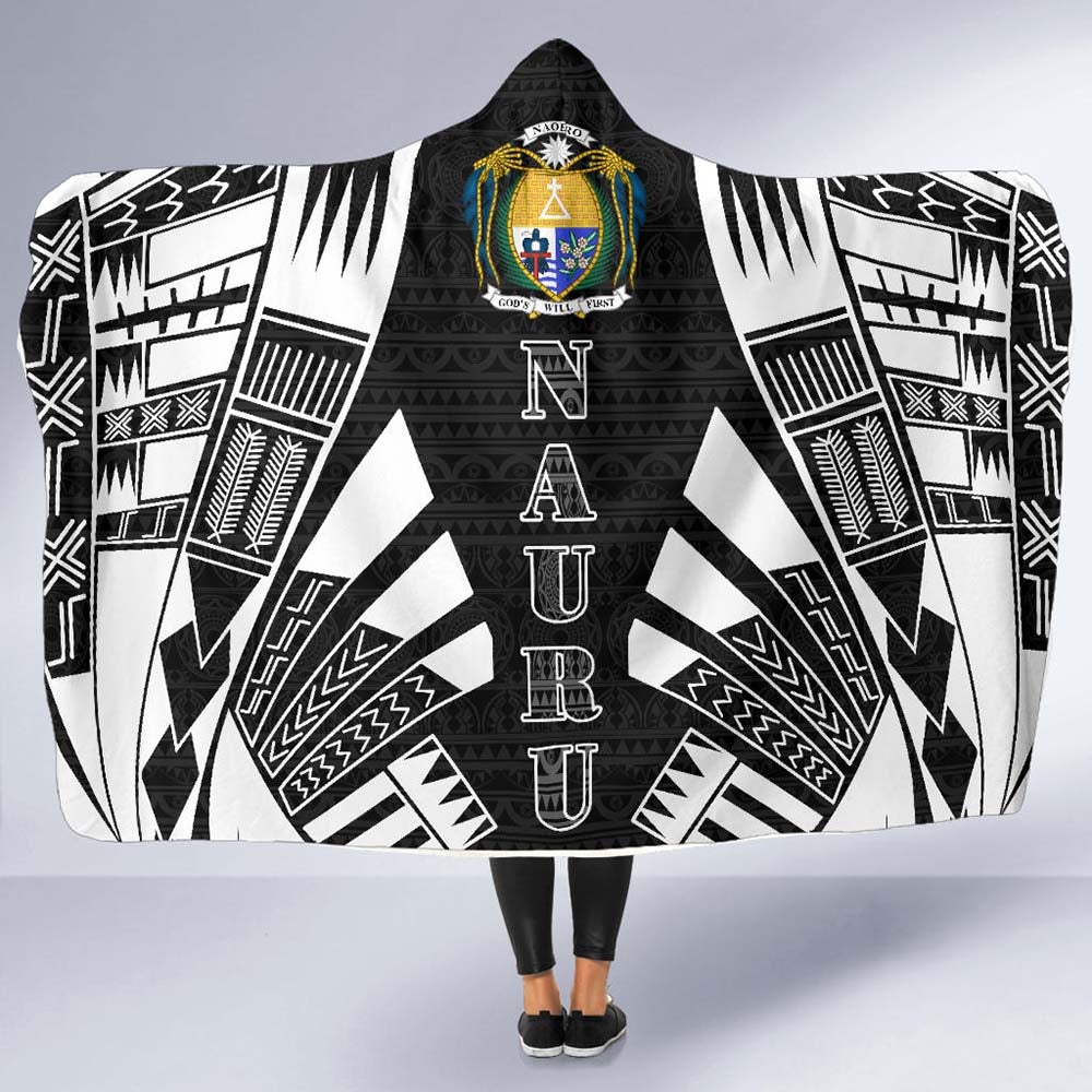 Nauru Hooded Blanket - Polynesian Tattoo Black