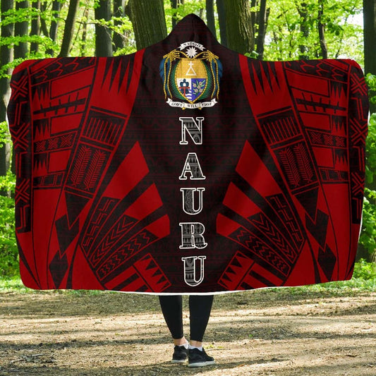 Nauru Hooded Blanket - Polynesian Tattoo Red