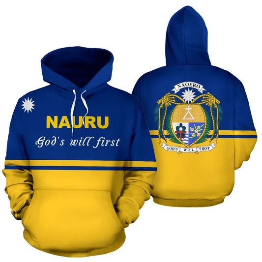 Nauru Hoodie - Nauru Flag Coat Of Arms God's Will First