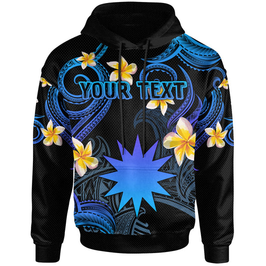 Nauru Hoodie - Custom Personalised Polynesian Waves with Plumeria Flowers (Blue)