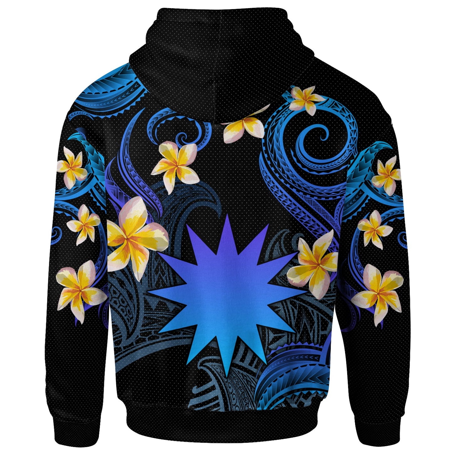 Nauru Hoodie - Custom Personalised Polynesian Waves with Plumeria Flowers (Blue)