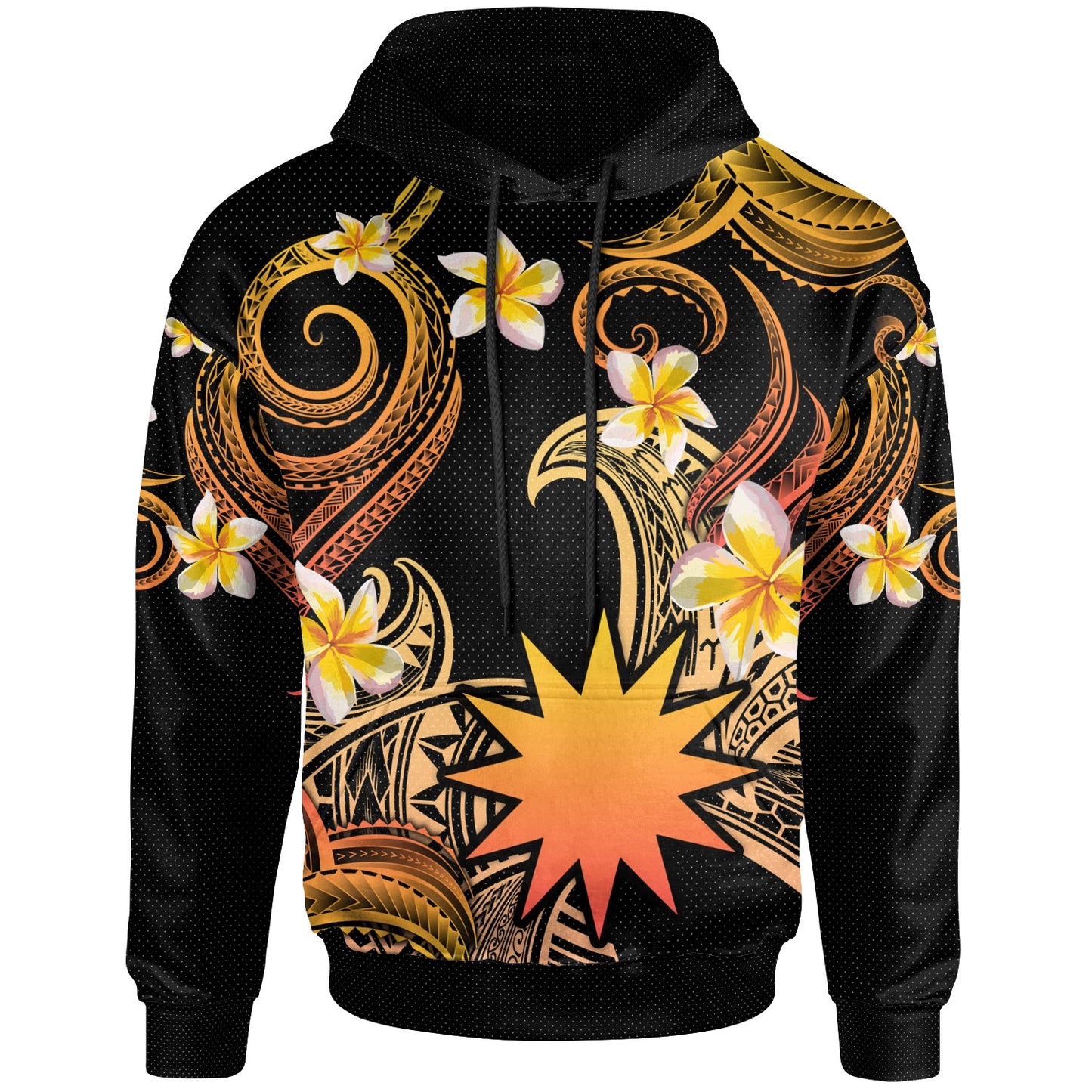 Nauru Hoodie - Custom Personalised Polynesian Waves with Plumeria Flowers (Orange)