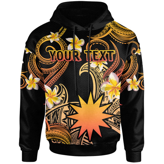 Nauru Hoodie - Custom Personalised Polynesian Waves with Plumeria Flowers (Orange)