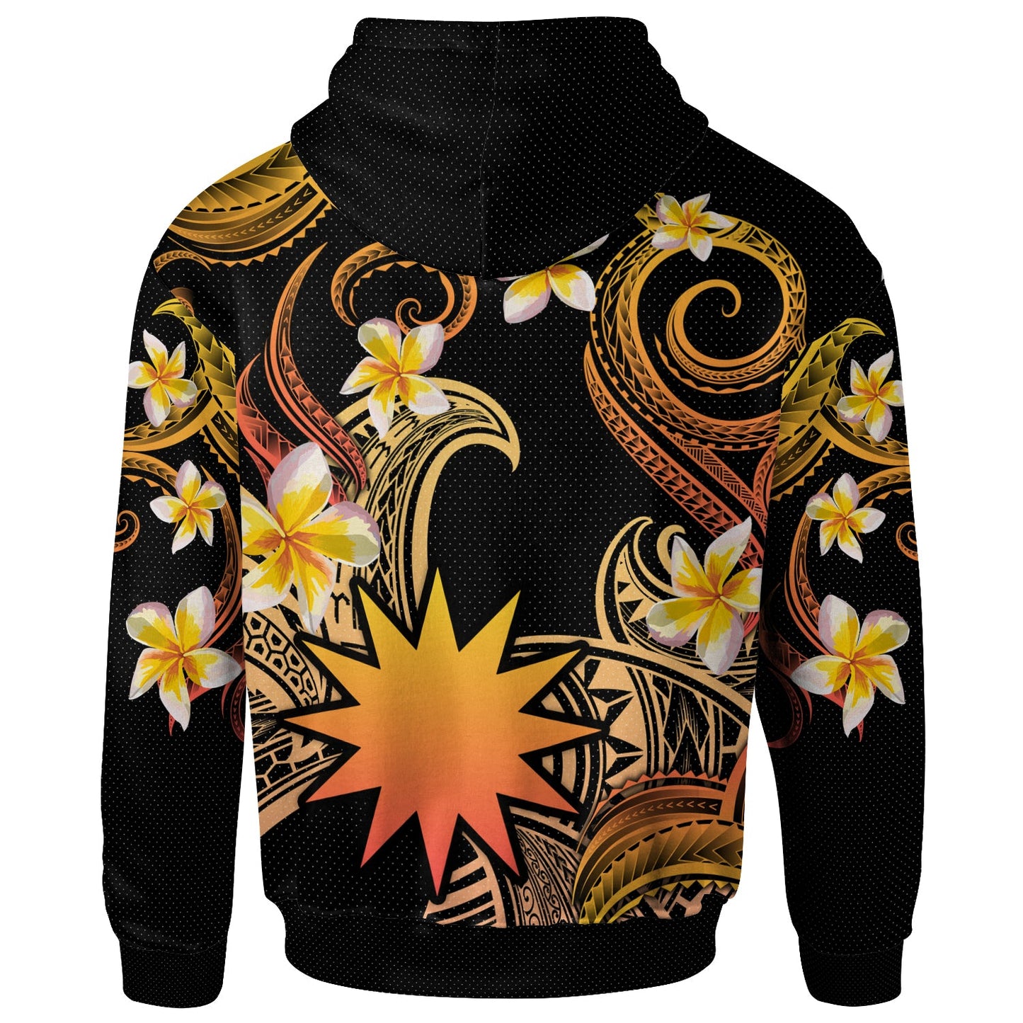 Nauru Hoodie - Custom Personalised Polynesian Waves with Plumeria Flowers (Orange)