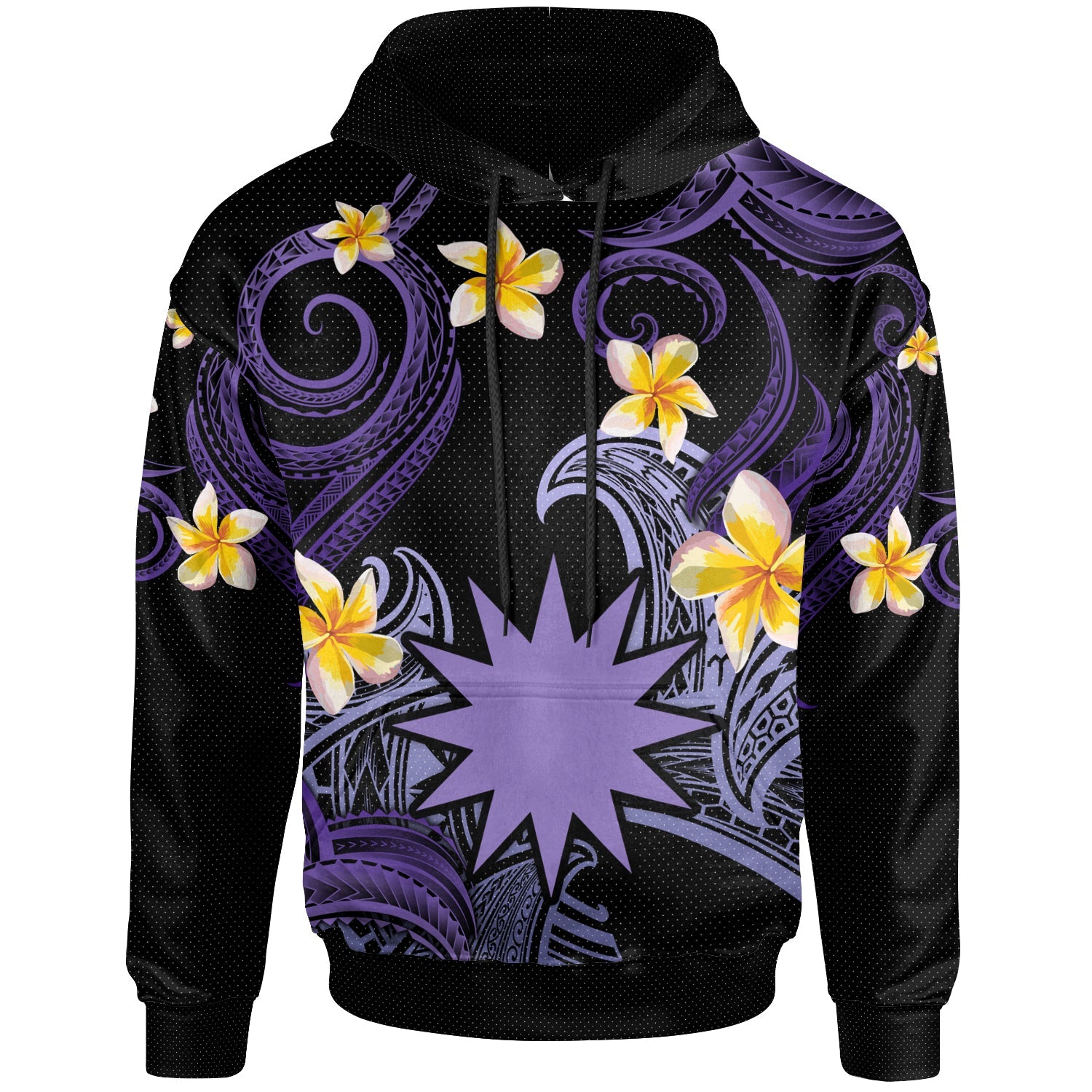 Nauru Hoodie - Custom Personalised Polynesian Waves with Plumeria Flowers (Purple)