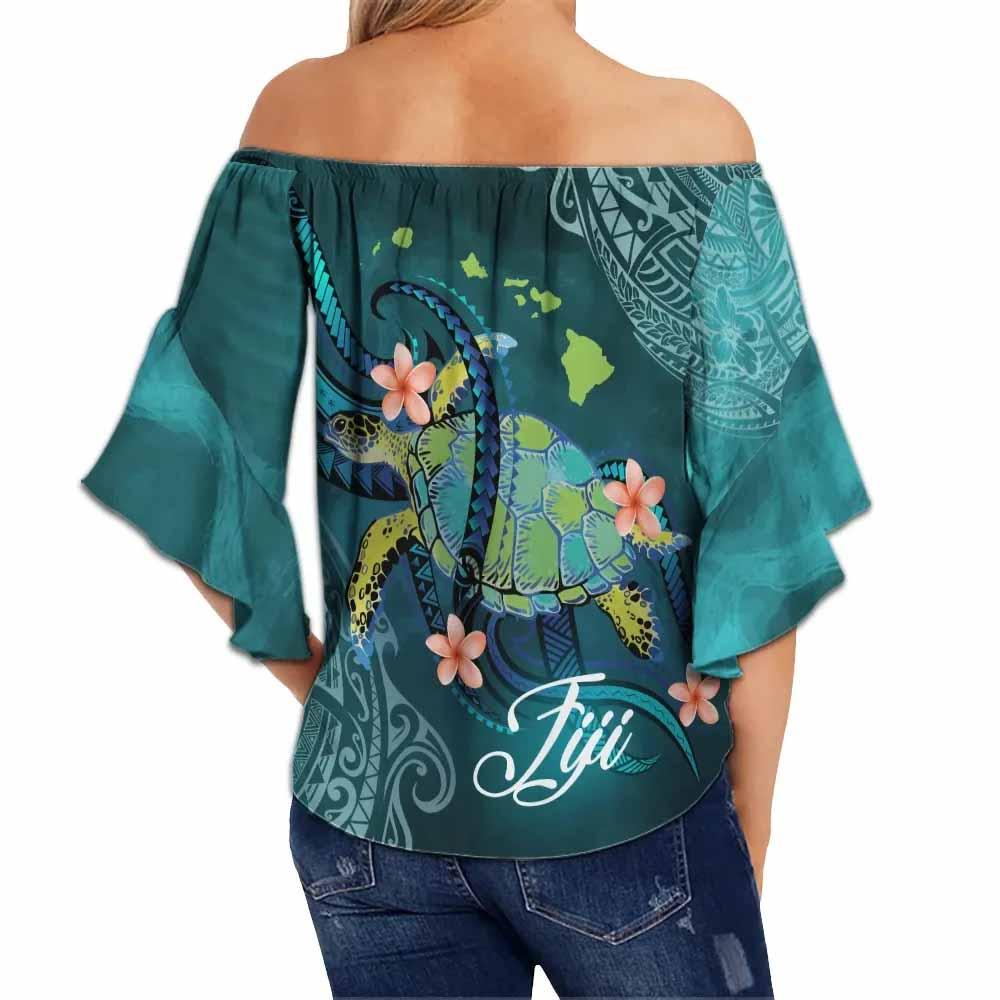 Nauru Off Shoulder Wrap Waist Top - Turtle With Pattern