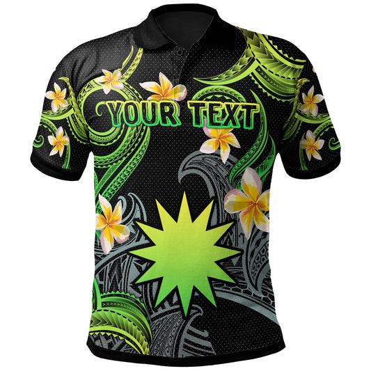 Nauru Polo Shirt - Custom Personalised Polynesian Waves with Plumeria Flowers (Green)